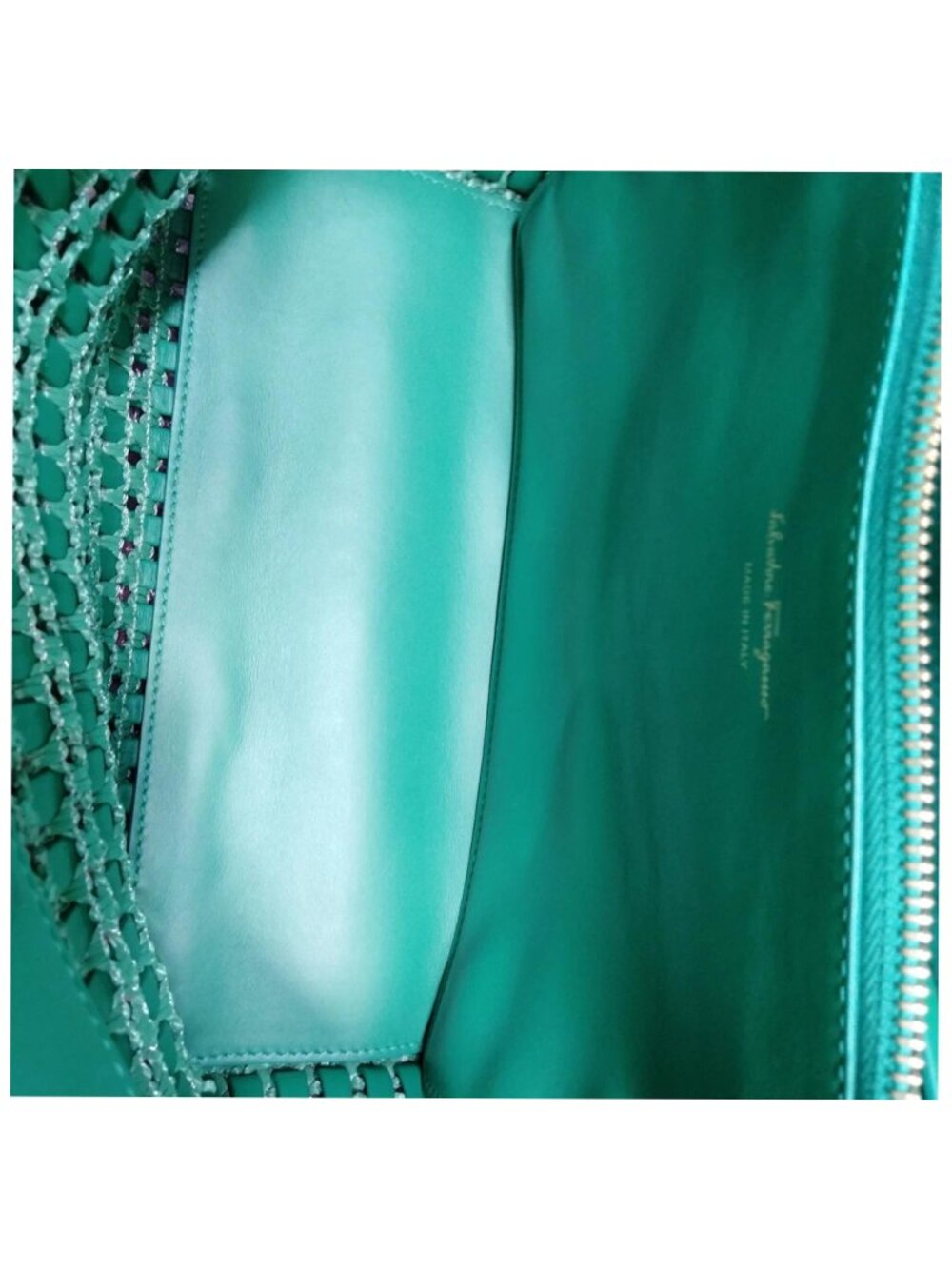 Authentic Salvatore Ferragamo Studio Woven Leather Tote Bag Green Gancini Luxury - Picture 11 of 16